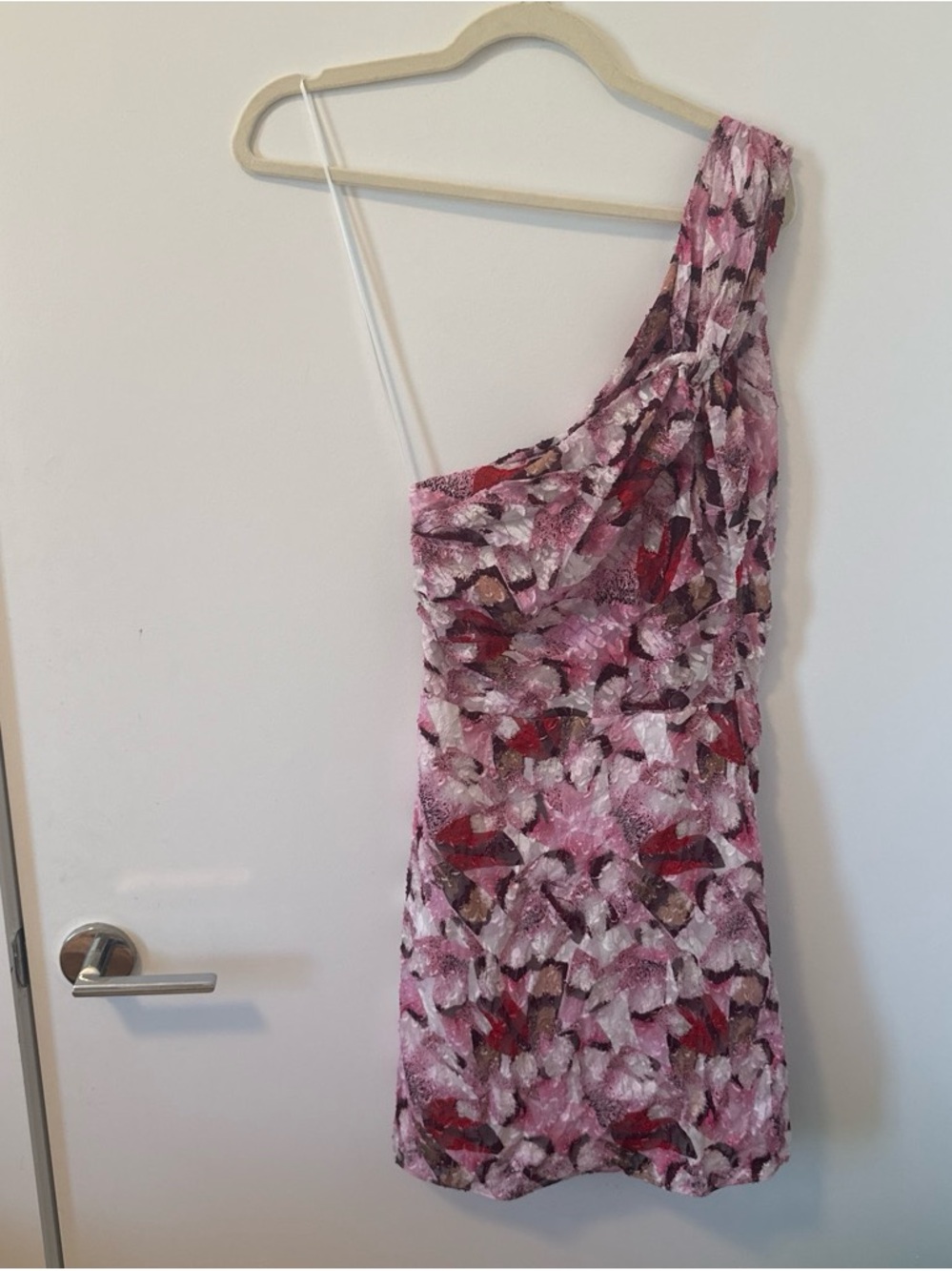 IRO One-Shoulder Floral Print Cocktail Dress in Pink and Red